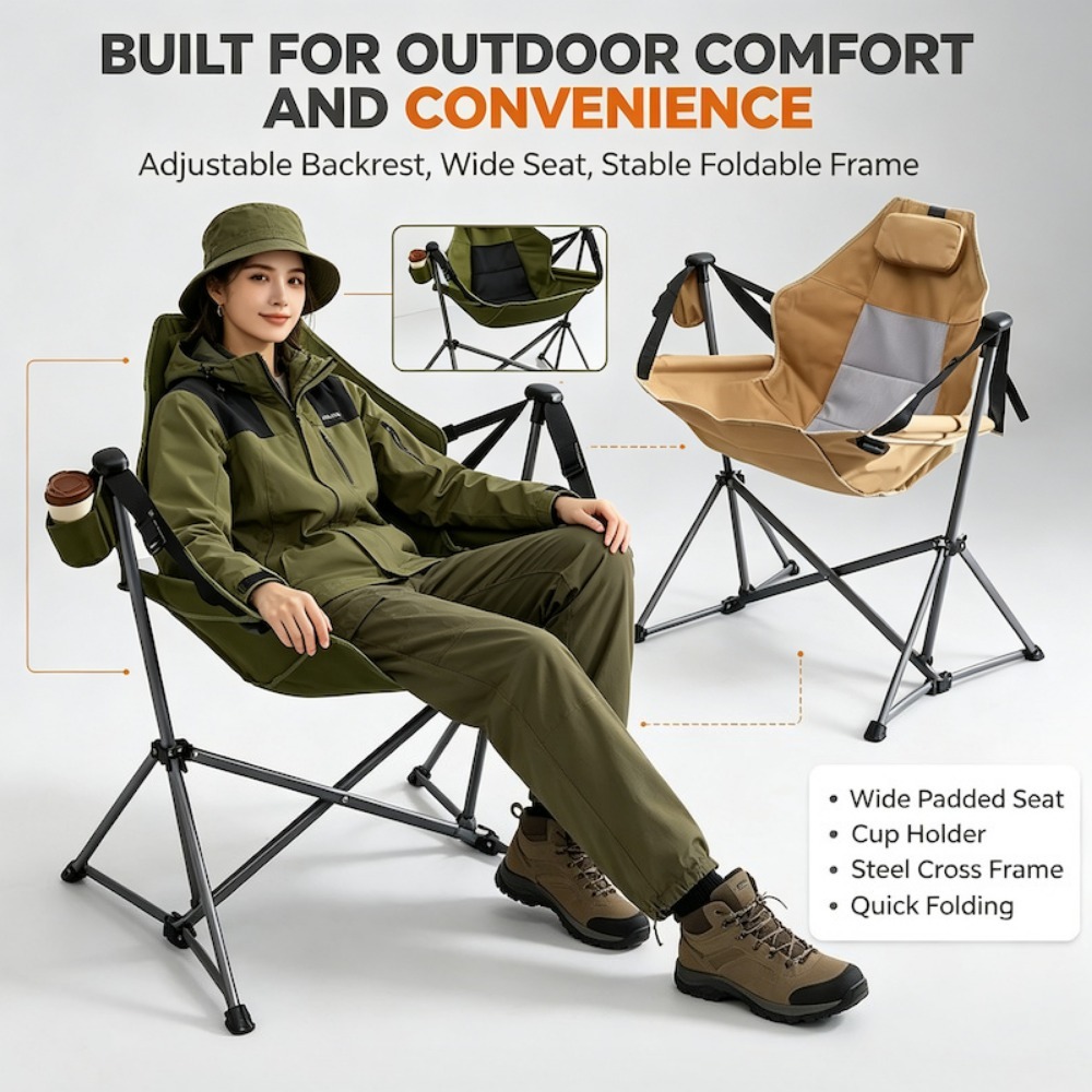 Outdoor Camping Rocking Chair - Kursi Santai Portabel untuk Kegiatan Luar