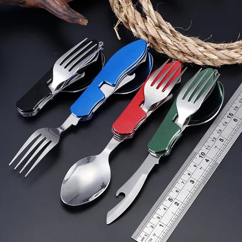 Outdoor Camping Games - Peralatan Makan Stainless Steel 4in1 untuk